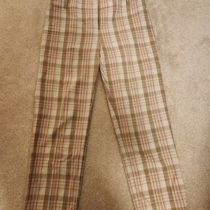 Talbots Capri Pants, cream/tan/pink/white plaid,
